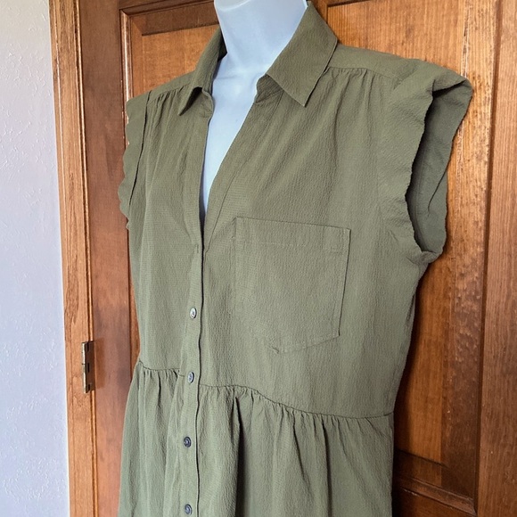 Veronica Beard Trisha Tiered Shirt Green Dress with liner Button Down Size Large - Picture 5 of 15